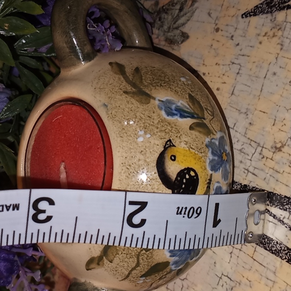 HAND PAINTED STONEWARE MINI TEA POT WITH A LITTLE FINCH WITH T'LITE - Picture 14 of 15